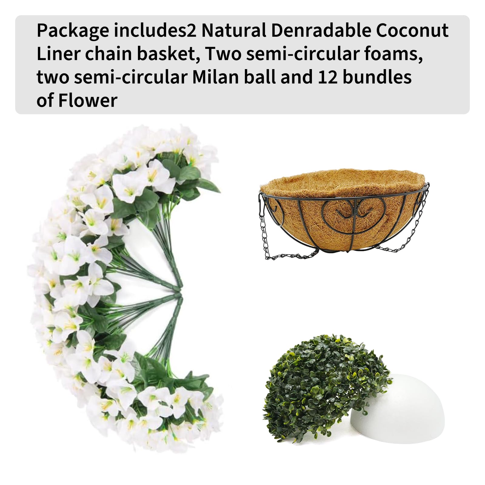 Garvee Set di fiori di bouganville artificiali con cesto marrone per giardino e terrazza, 12 pezzi, resistenti ai raggi UV, resistenti alle intemperie, bianchi e verdi