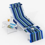 Garvee Sedia Abbronzante 3-in-1 Con Foro Viso, 5 Posizioni Reclinabili, Tessuto Textilene, Tavolo Pieghevole, Per Spiaggia E Giardino, Leggera, Portatile - Blue & Green Stripe