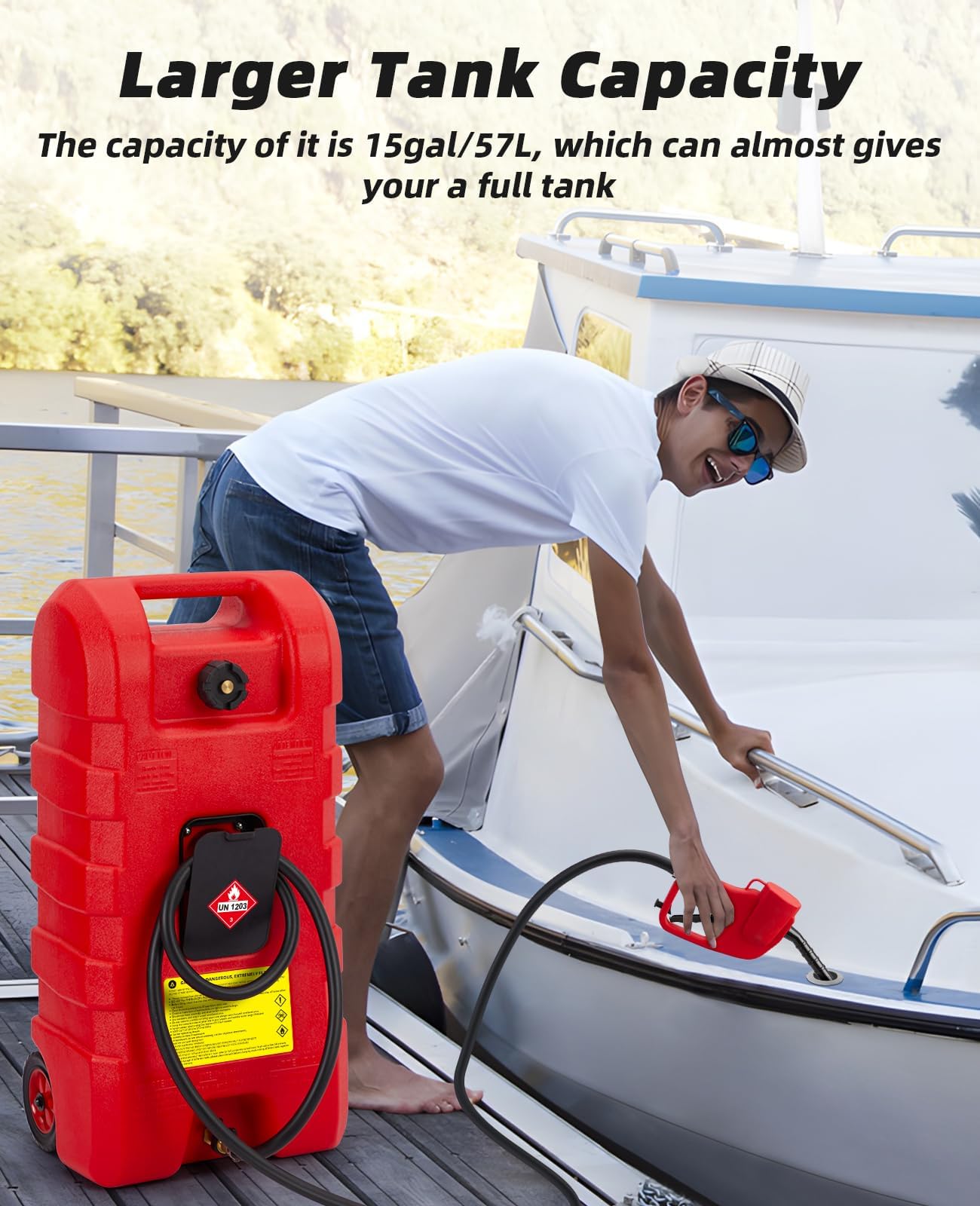 Tanica per carburante Garvee da 15 galloni in HDPE per auto e barca - Rossa con pompa di trasmissione e tubo da 10 piedi per diesel e benzina