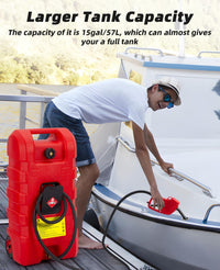 Tanica per carburante Garvee da 15 galloni in HDPE per auto e barca - Rossa con pompa di trasmissione e tubo da 10 piedi per diesel e benzina
