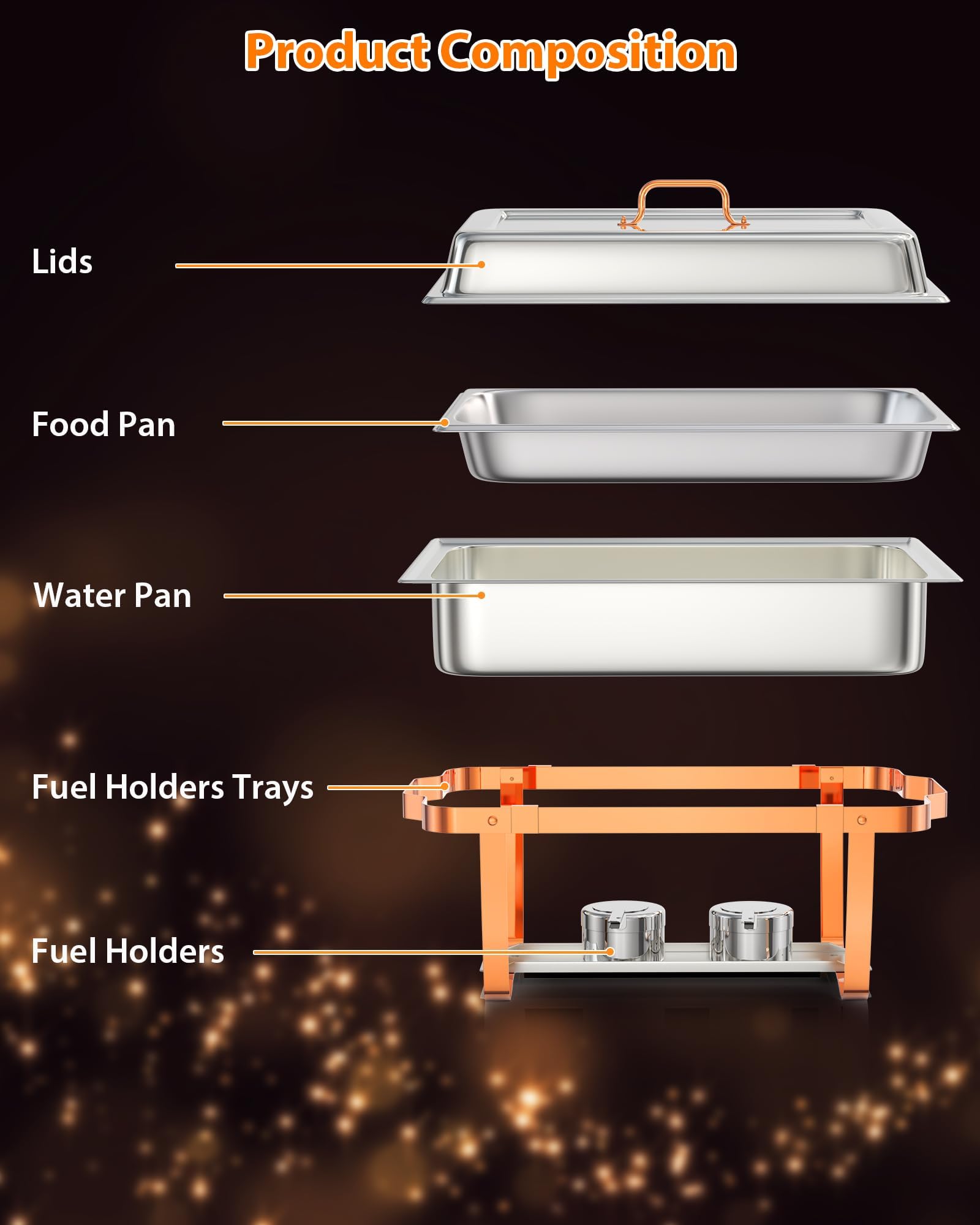 Garvee Chafing Dish Buffet Set da 8 litri in acciaio inossidabile oro rosa per catering e feste, confezione da 4