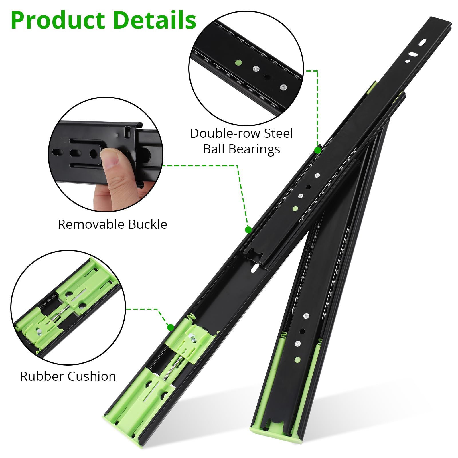 Guide per cassetti Garvee per impieghi gravosi, capacità di 100 libbre, estensione completa, cuscinetti a sfera in acciaio, chiusura ammortizzata, basso rumore, montaggio laterale da 12/14/16 pollici, cassetta degli attrezzi da cucina