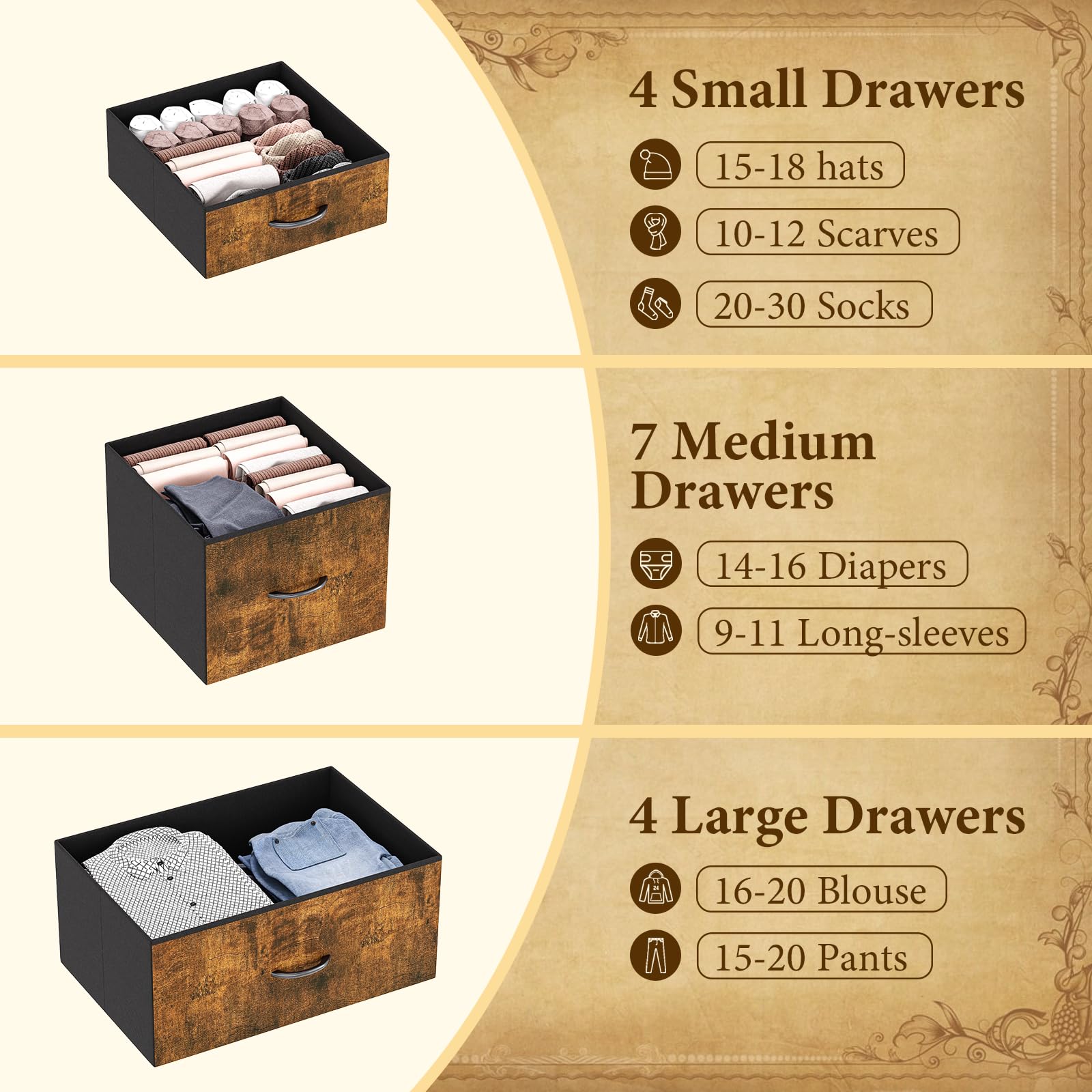 Garvee Commode en Tissu con 15 cassetti, struttura in metallo, robusto e durevole, 100x30x123 cm, camera da letto e soggiorno, grigio