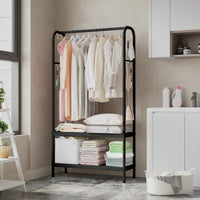 Appendiabiti Garvee in metallo nero, resistente, con ripiani doppi indipendenti, 6 ganci, piedini in gomma, per camera da letto, ufficio, soggiorno