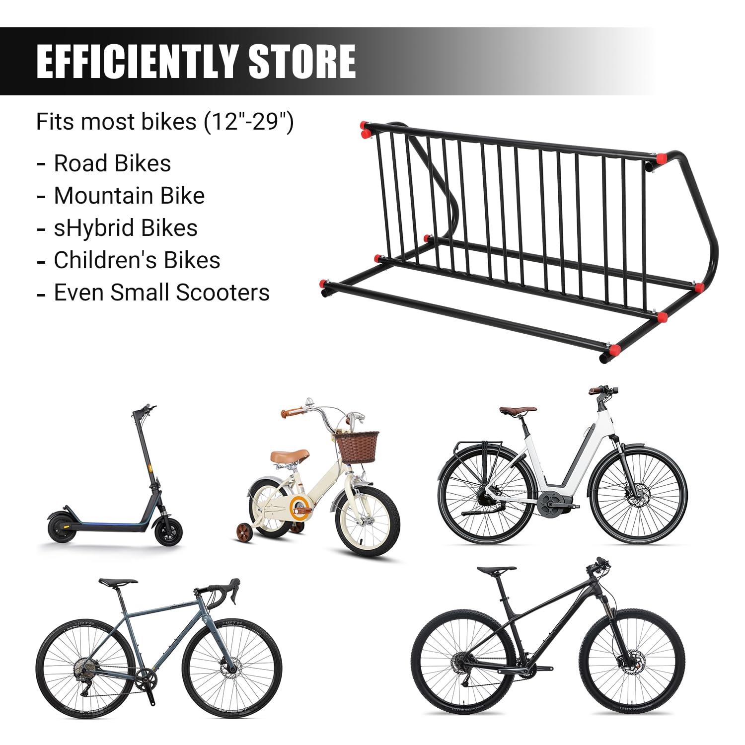 Portabici da pavimento Garvee per 10 biciclette, deposito bici in acciaio per adulti e bambini, per interni ed esterni, 152-310 cm, verniciato a polvere