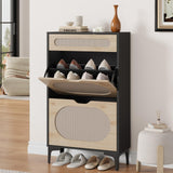 Scarpiera in rattan Garvee con 2 cassetti pieghevoli e 1 cassetto estraibile per corridoio e ingresso, 3 ripiani regolabili, nero, robusta, traspirante