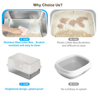 Lettiera per gatti Garvee in acciaio inox con tappetino antiscivolo e paletta per uso interno, antigraffio, con coperchio, chiusura robusta, facile da pulire