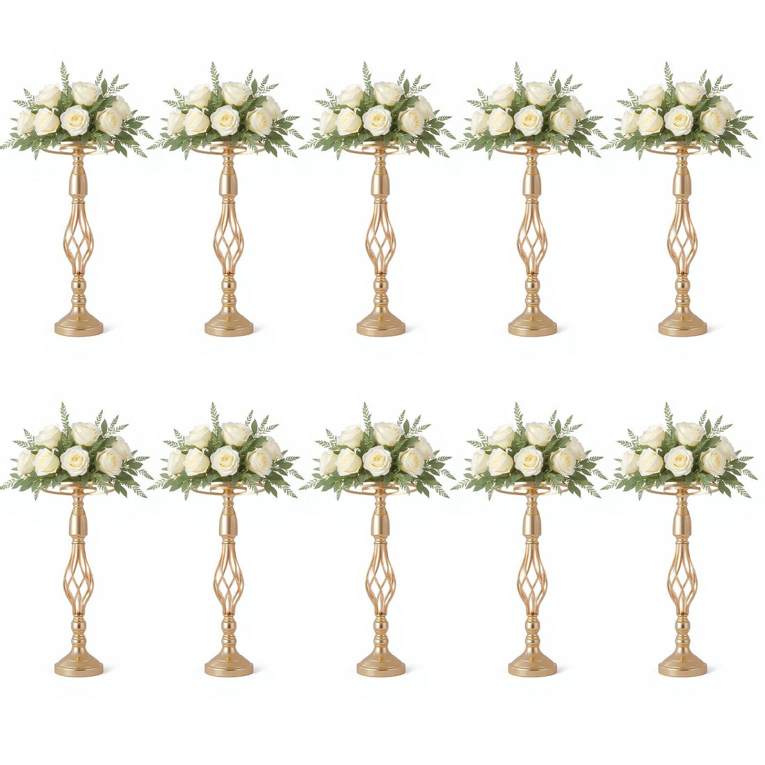 Portafiori in metallo Garvee, set da 10, decorazione per tavolo da matrimonio, eleganti design rotanti, metallo e cristallo, antiruggine, per feste e casa, 52 cm, argento