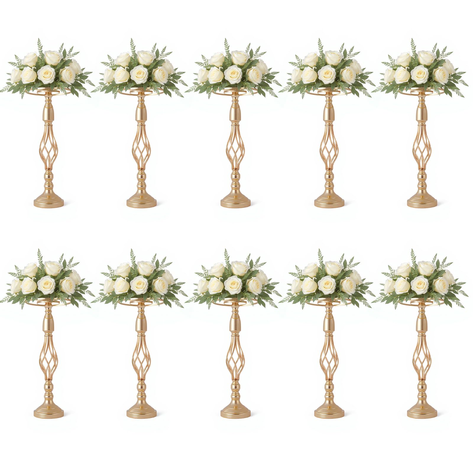 Portafiori in metallo Garvee, set da 10, decorazione per tavolo da matrimonio, eleganti design rotanti, metallo e cristallo, antiruggine, per feste e casa, 52 cm, argento