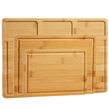 Garvee Set di 3 Taglieri in Bambù Naturale con Manici Interni e Canaline per Cucina e Servire, Dimensioni Varie, Colore Naturale