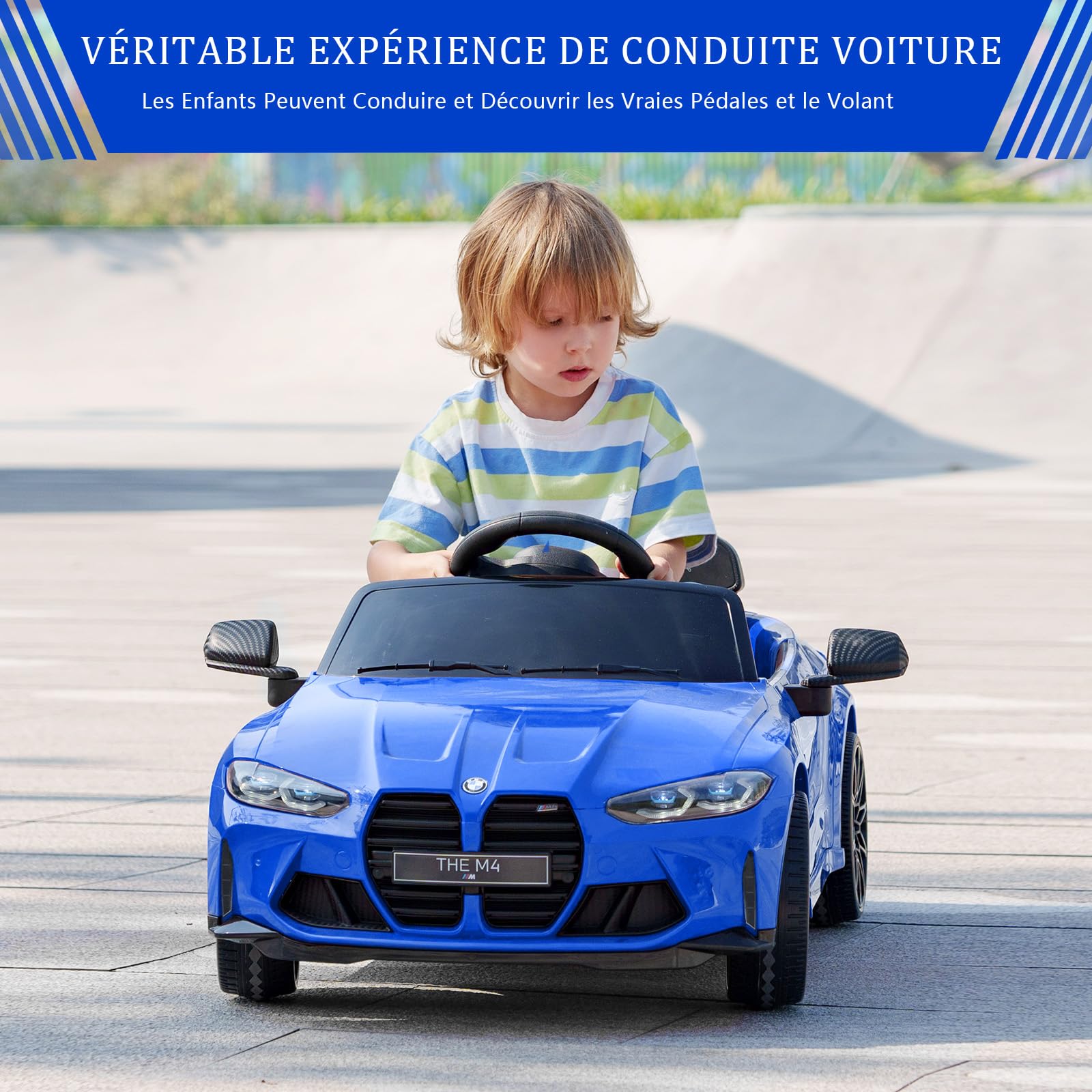 Garvee Kids Electric Car 12V con licenza BMW M4 con telecomando 2.4G, USB, musica LED, stabile, sicura, multicolore