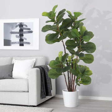Albero artificiale Garvee Ficus Lyrata da 4 piedi con 72 foglie e robusto vaso in cemento per casa e ufficio, facile da pulire, verde scuro
