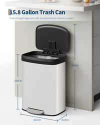 Pattumiera in metallo Garvee da 16 galloni con coperchio, antiruggine, chiusura ammortizzata per cucina e ufficio, bianca, ergonomica, bordo foderato