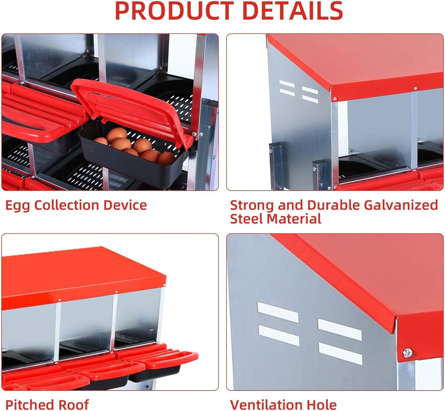 Nido per polli Garvee, in metallo, 3 scomparti, design estraibile, per pollaio, resistente, ventilato, facile da pulire