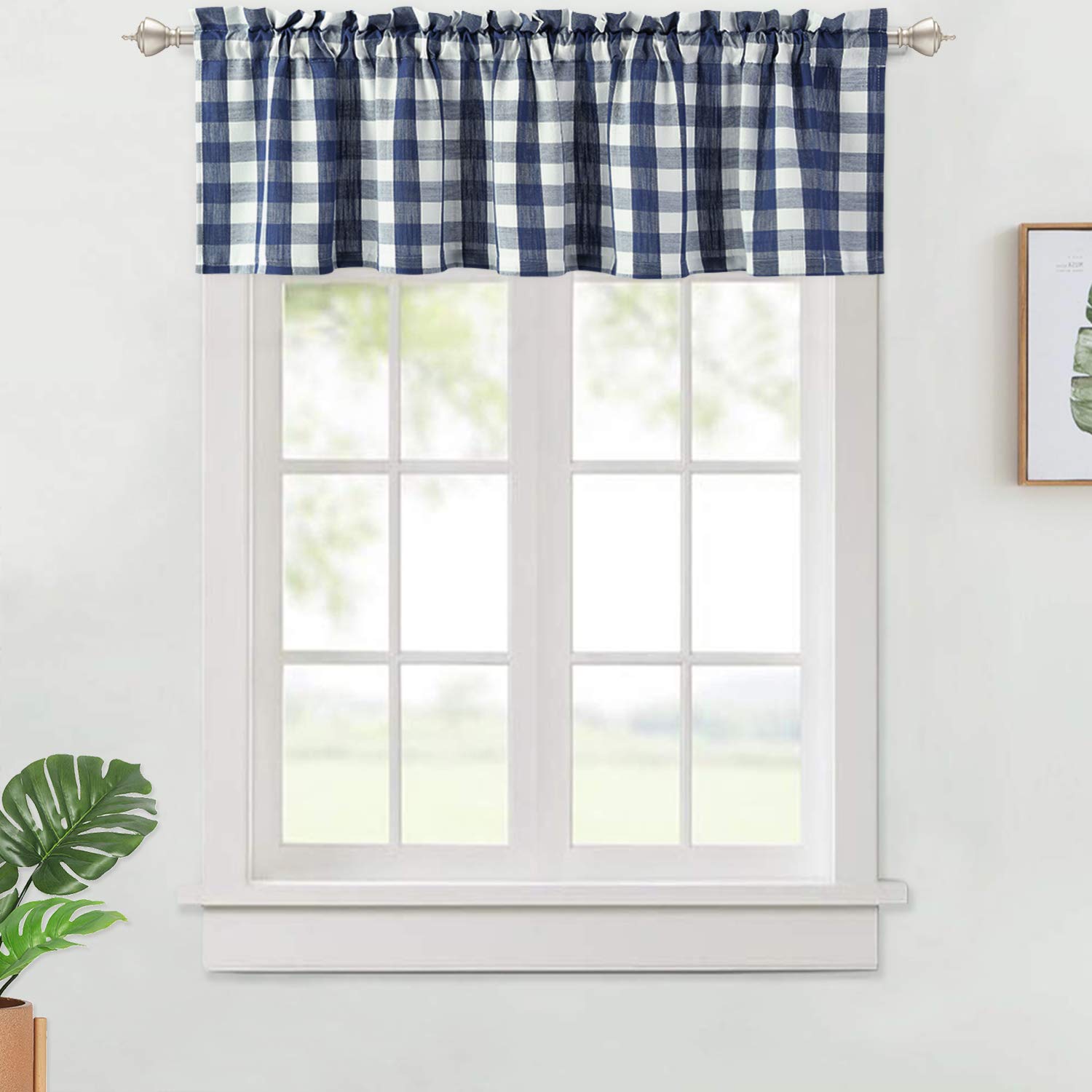 Tende corte Garvee per finestre di bar con motivo a quadri Gingham, filtranti per la luce, facili da pulire, 56"x15", poliestere, per cucina e camera da letto