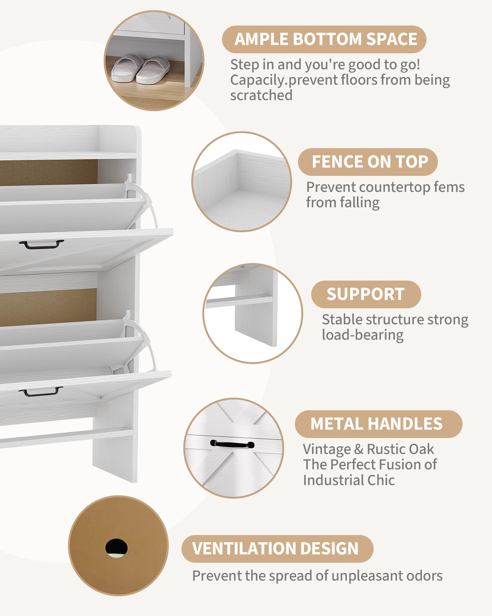 Garvee Scarpiera con 2 cassetti pieghevoli, scarpiera rustica per corridoio e ingresso, bianca, salvaspazio