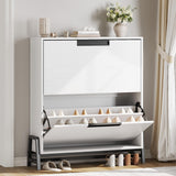Garvee Mobiletto Scarpe Stretto con 2 Cassetti Ribaltabili, Legno con Gambe in Metallo, Organizzatore per Ingresso, Soggiorno, Bianco, Salvaspazio, 80x94x24 cm - White