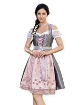 Abito tradizionale da donna Garvee Dirndl midi grigio-rosa taglia 34 - Abito tre pezzi camicetta grembiule