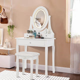 Garvee Tavolo Trucco Vanity con Specchio Ovale LED, 3 Modalità Luce, 3 Cassetti, Sgabello Imbottito, Legno Bianco, Camera da Letto