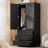 Garvee Armadio Guardaroba Con 3 Cassetti E Asta Appendiabiti, Legno Resistente, Nero, Grande Capacità, Per Camera Da Letto