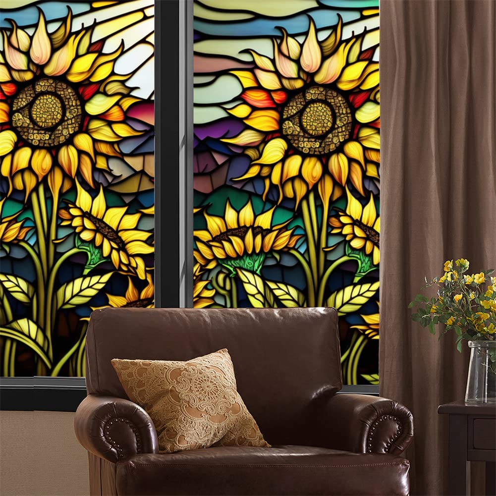 Pellicola per finestre Garvee con motivo a girasole, statica, protezione UV, 60x100 cm, autoadesiva, per casa e ufficio