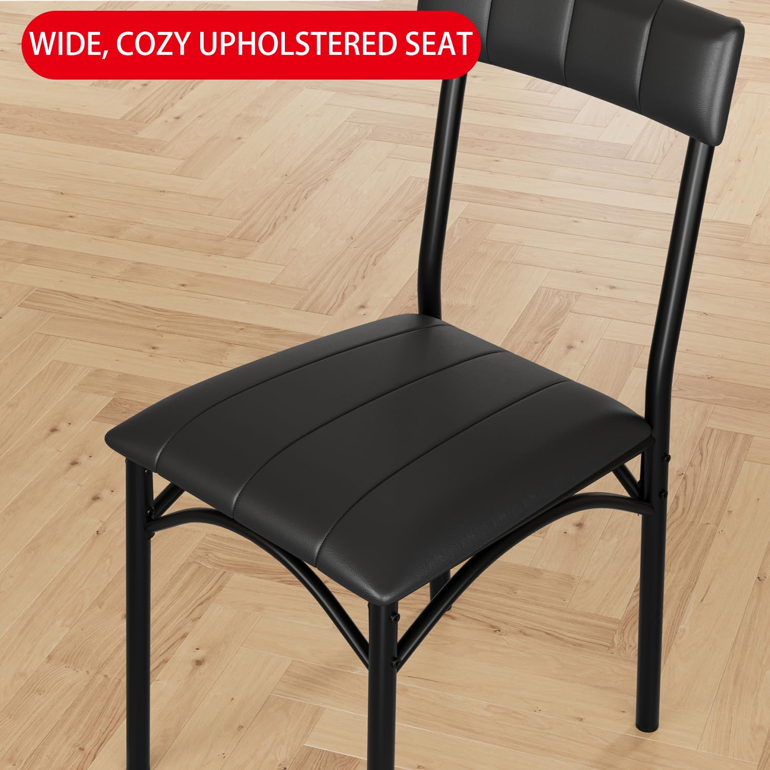 Set di 2 sedie da pranzo Garvee, in similpelle, ergonomiche, robuste, in MDF e acciaio, per cucina e appartamento, 47 cm di lunghezza x 43 cm di larghezza x 85 cm di altezza, nere