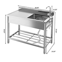 Lavello multiuso Garvee in acciaio inox da 39" con vasca singola indipendente e scolapiatti per cucina e giardino, rubinetto girevole a 360°, antiruggine, argento