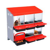 Garvee Scatola Per Galline 6 Fori In Metallo Con Vassoi Rimovibili Per Pollai, Resistente, Facile Da Pulire, 46-51 cm - Rosso