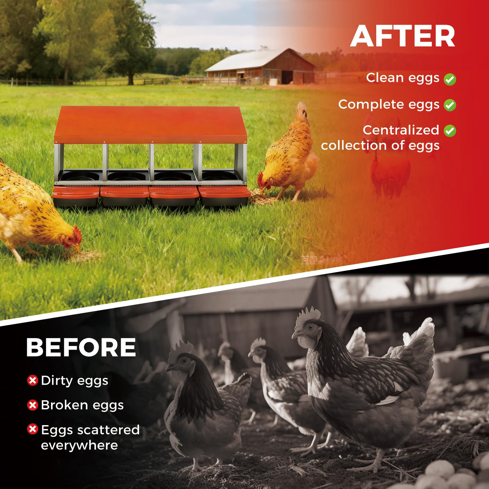 Nido per polli in metallo Garvee a 3 fori con vassoio estraibile per fattoria e giardino, antiruggine, facile da pulire, facile da montare