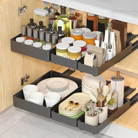 Organizzatore per mobiletto estraibile Garvee, cassetti estraibili per mobili da cucina, organizer sottolavello, grande dimensione 27 cm, plastica ABS, guide in metallo, spazio per riporre dispensa, cucina e bagno.