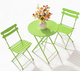 Garvee Set Bistrot 3 Pezzi in Metallo Pieghevole Verde Erba per Balcone e Giardino, Resistente alle Intemperie, Telaio a X, Salvaspazio - Grass Green