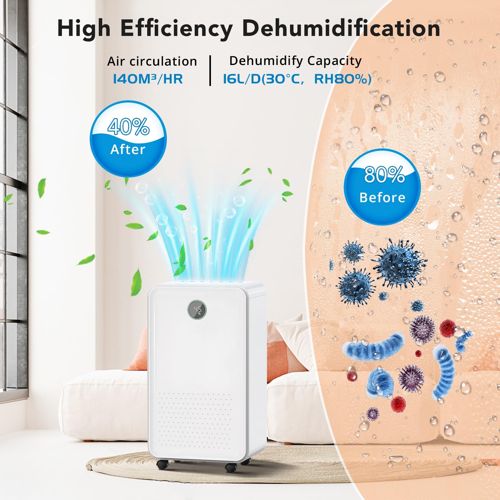 Deumidificatore elettrico GARVEE da 16 litri, display digitale, modalità intelligente, tubo di scarico, funzione di asciugatura del bucato, timer 24 ore - contro umidità e muffa, deumidificatore extra silenzioso per casa, bagno e cantina