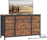 Cassettiera GARVEE con cassetti, con presa di corrente, 10 cassetti, cassettiera multifunzionale per camera da letto e soggiorno - Credenza robusta e durevole, 120*40*70 cm - Marrone