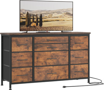 Cassettiera GARVEE con cassetti, con presa di corrente, 10 cassetti, cassettiera multifunzionale per camera da letto e soggiorno - Credenza robusta e durevole, 120*40*70 cm