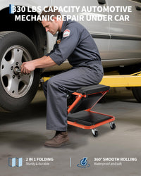 Sedile Garvee Z-Creeper da 36" con ruote, sedile da officina pieghevole 2 in 1, telaio in acciaio, ergonomico, pieghevole, capacità di carico di 330 libbre, nero, per riparazione auto
