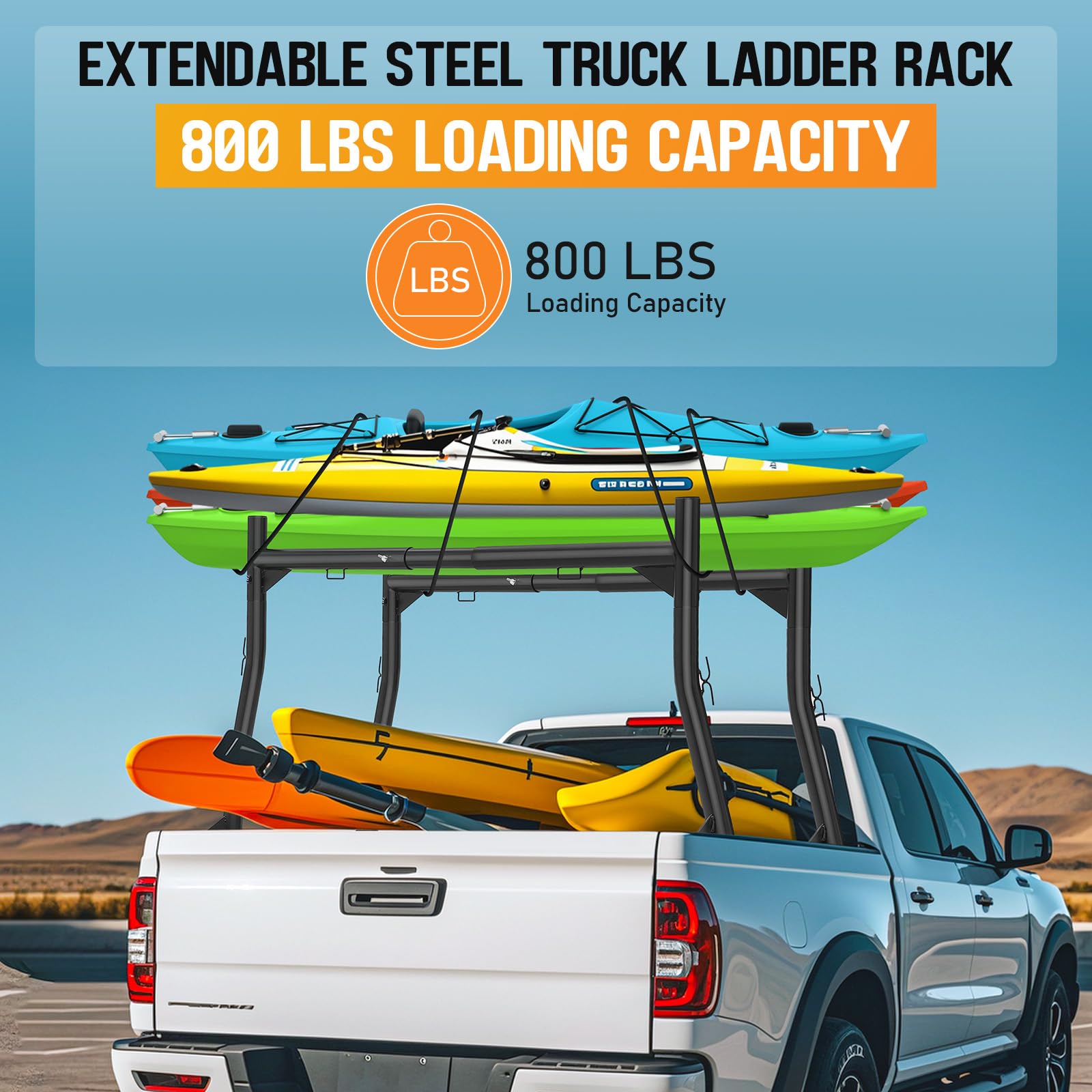 Portascale per camion Garvee regolabile e resistente in acciaio, capacità 800 libbre, espandibile senza forare, nero, per pick-up, trasporto all'aperto