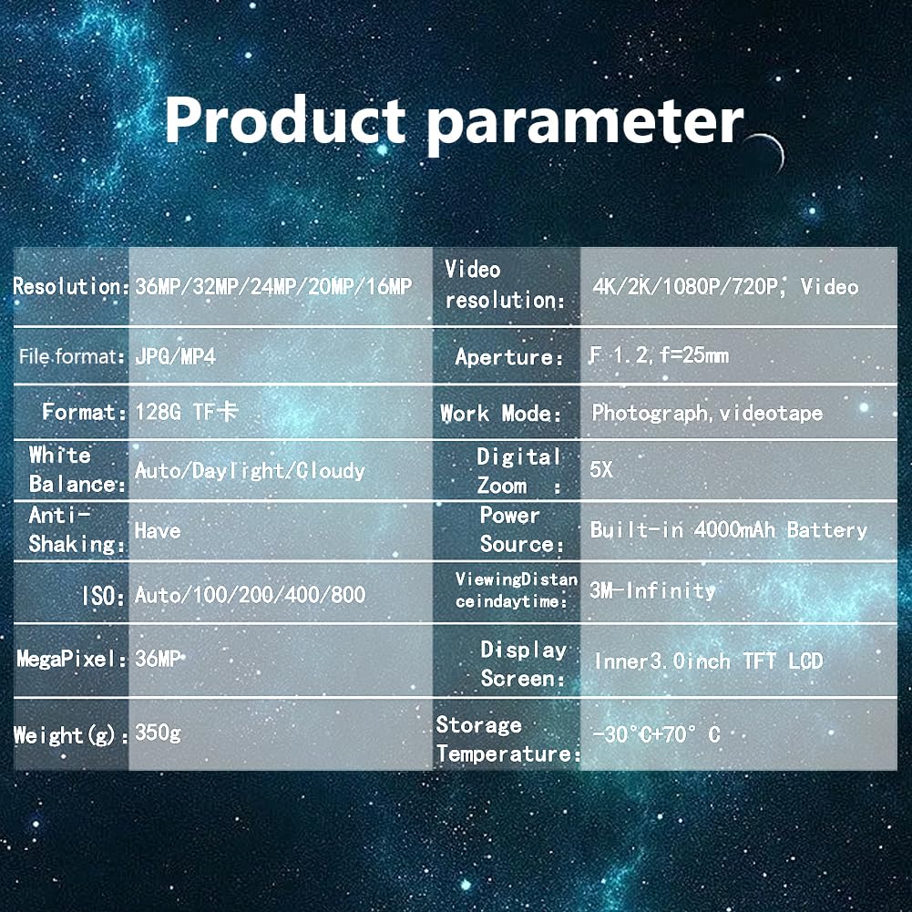 Dispositivo per la visione notturna Garvee 4K 36MP Binocolo a infrarossi per campeggio e caccia, schermo da 3 pollici, nero