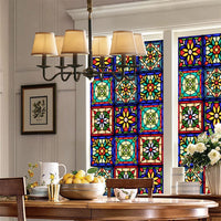 GARVEE Pellicola per vetri colorati Fiori retrò Adesivi statici Non adesivi 60x100 cm Privacy decorativa per casa e ufficio