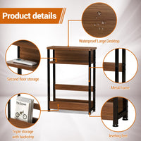 Tavolino laterale stretto Garvee, 3 ripiani con ripiano, MDF e metallo, stile rustico, piedini regolabili, soggiorno e ufficio, salvaspazio, nero