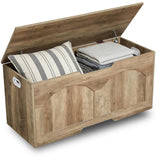 Garvee Panca Contenitore Retro 39.3" in Legno con Cerniere di Sicurezza, Supporto 300 lb, Maniglie Laterali, Facile Montaggio per Organizzazione Casa, Marrone - Grey