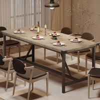 Tavolo da pranzo rettangolare Garvee per 6-8 persone, robusto MDF e acciaio, stile industriale, grigio retrò, sala da pranzo e ampi spazi