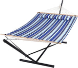 Amaca da esterno Garvee per 2 persone con struttura in metallo per giardino e balcone, design ampio, cotone, 450 libbre, facile da montare - Blu