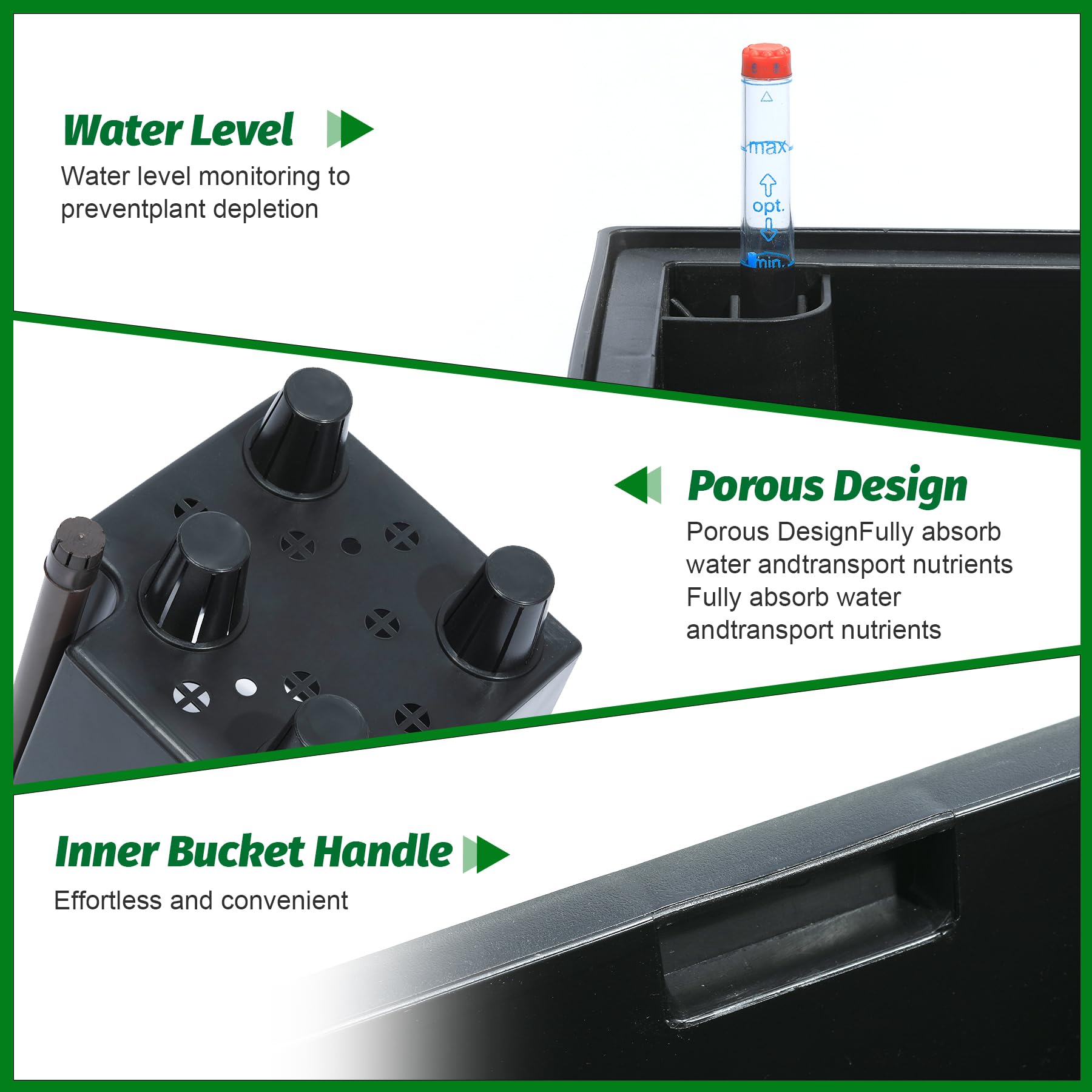 Garvee Set di 2 fioriere alte 57.15 cm con irrigazione automatica e monitor del livello dell'acqua per balcone e terrazza, pois bianchi e neri, plastica resistente alle intemperie