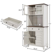 Mobile dispensa da cucina alto Garvee da 182.88 cm con scomparto per microonde, spazio di archiviazione, legno, cassetti, ante in vetro, bianco, sala da pranzo