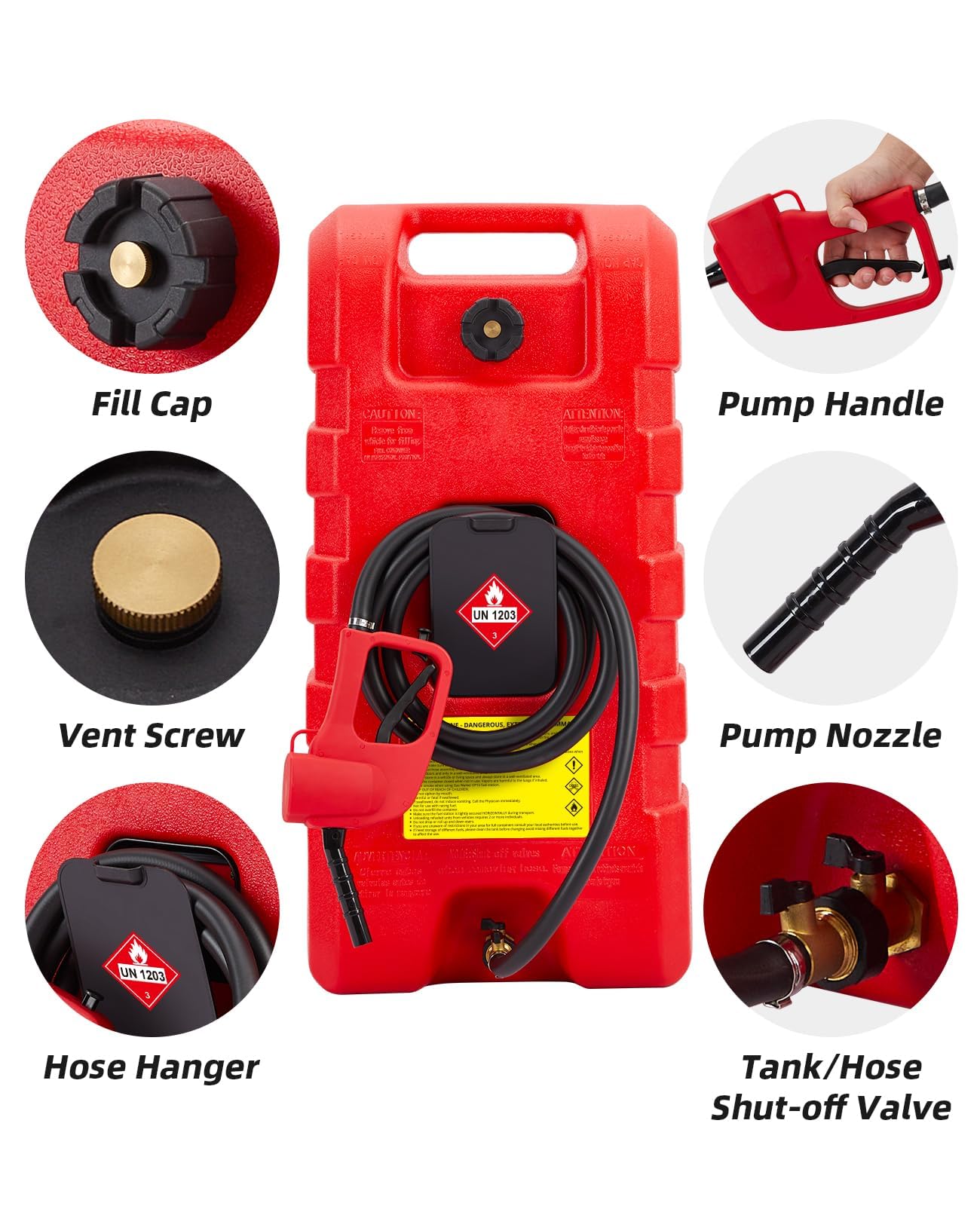 Tanica per carburante Garvee da 15 galloni in HDPE per auto e barca - Rossa con pompa di trasmissione e tubo da 10 piedi per diesel e benzina