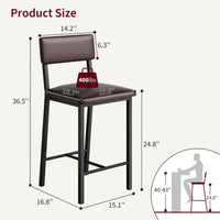 Set di 4 sgabelli da bar Garvee, in similpelle, ergonomici e stabili, struttura in MDF e acciaio, poggiapiedi e schienale, marrone scuro, per cucina e bar