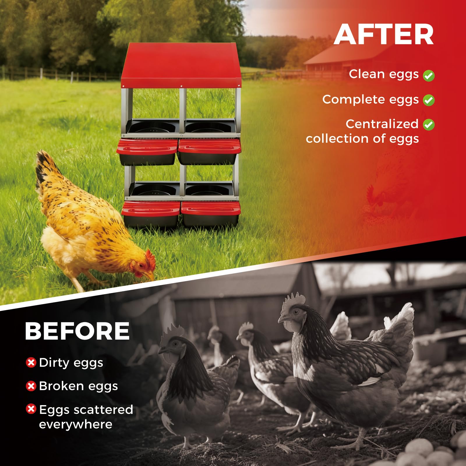 Nido per galline Garvee a 3 fori, in metallo, antiruggine, con vassoio rimovibile per fattoria e giardino, comodo e facile da pulire