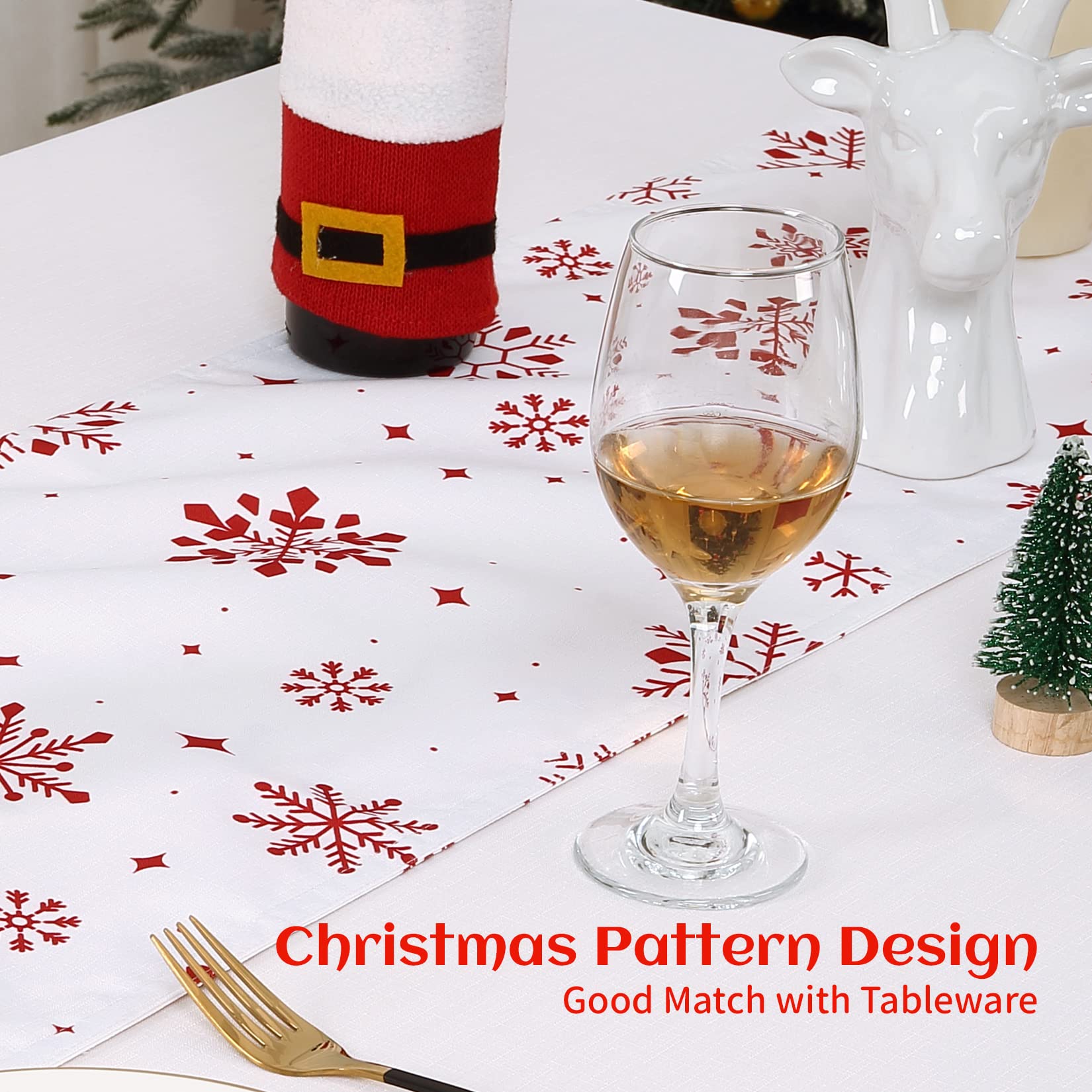 Garvee Tischdecke Natale Rotonda con Motivo Fiocchi di Neve, Doppio Strato 150GSM Poliestere, Resistente all'Acqua e Macchie, Lavabile in Lavatrice, per Cucina e Festa, Rosso, 150cm