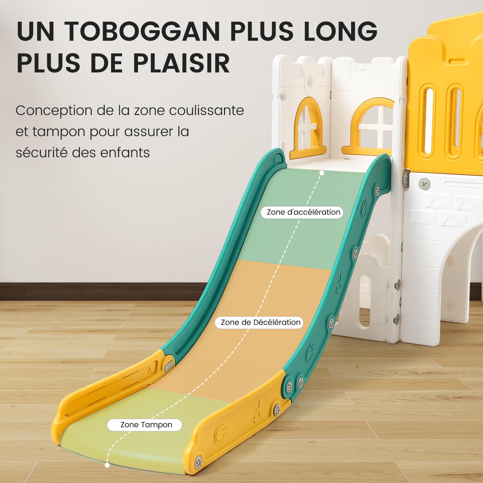 Scivolo per bambini Garvee 8 in 1 con struttura per arrampicata, telescopio, canestro da basket, tunnel per bambini da 1 a 3 anni, stabile, ecologico, design moderno