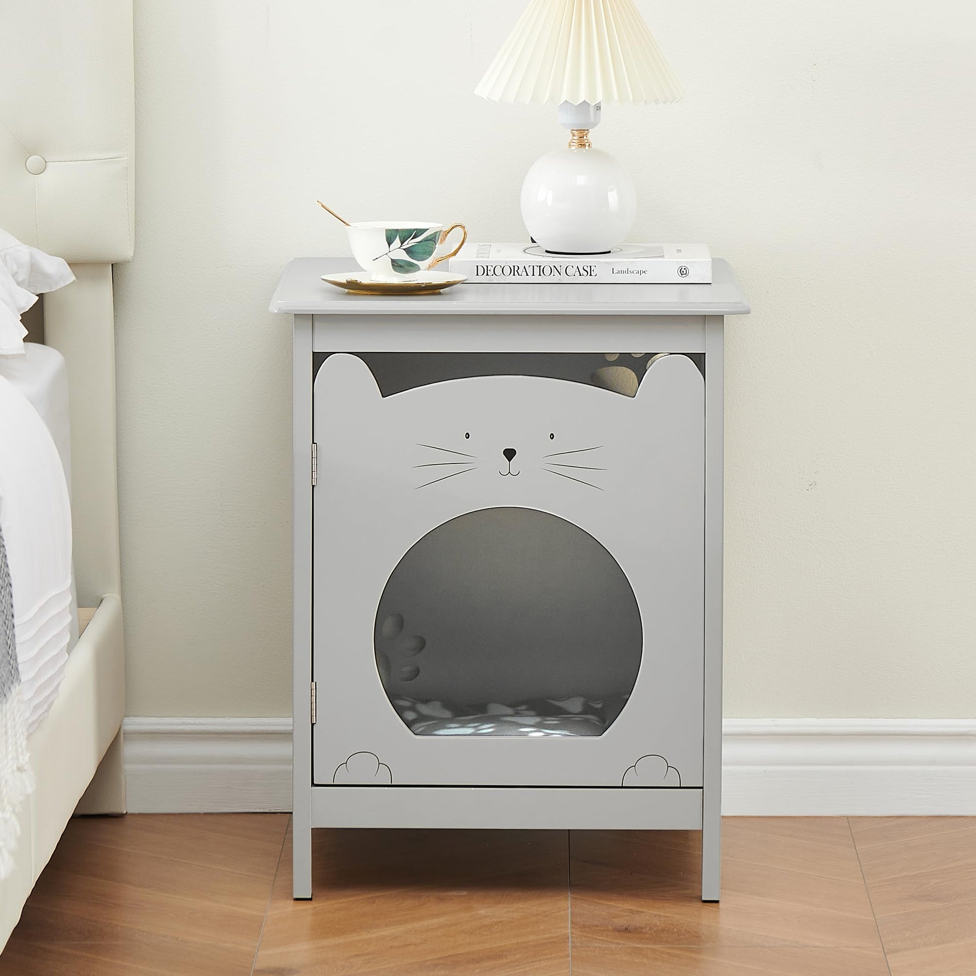 Garvee - Lettiera per gatti con porta e tavolino laterale per la ventilazione, per soggiorno, 18,7 x 20 x 23,8 cm, grigio